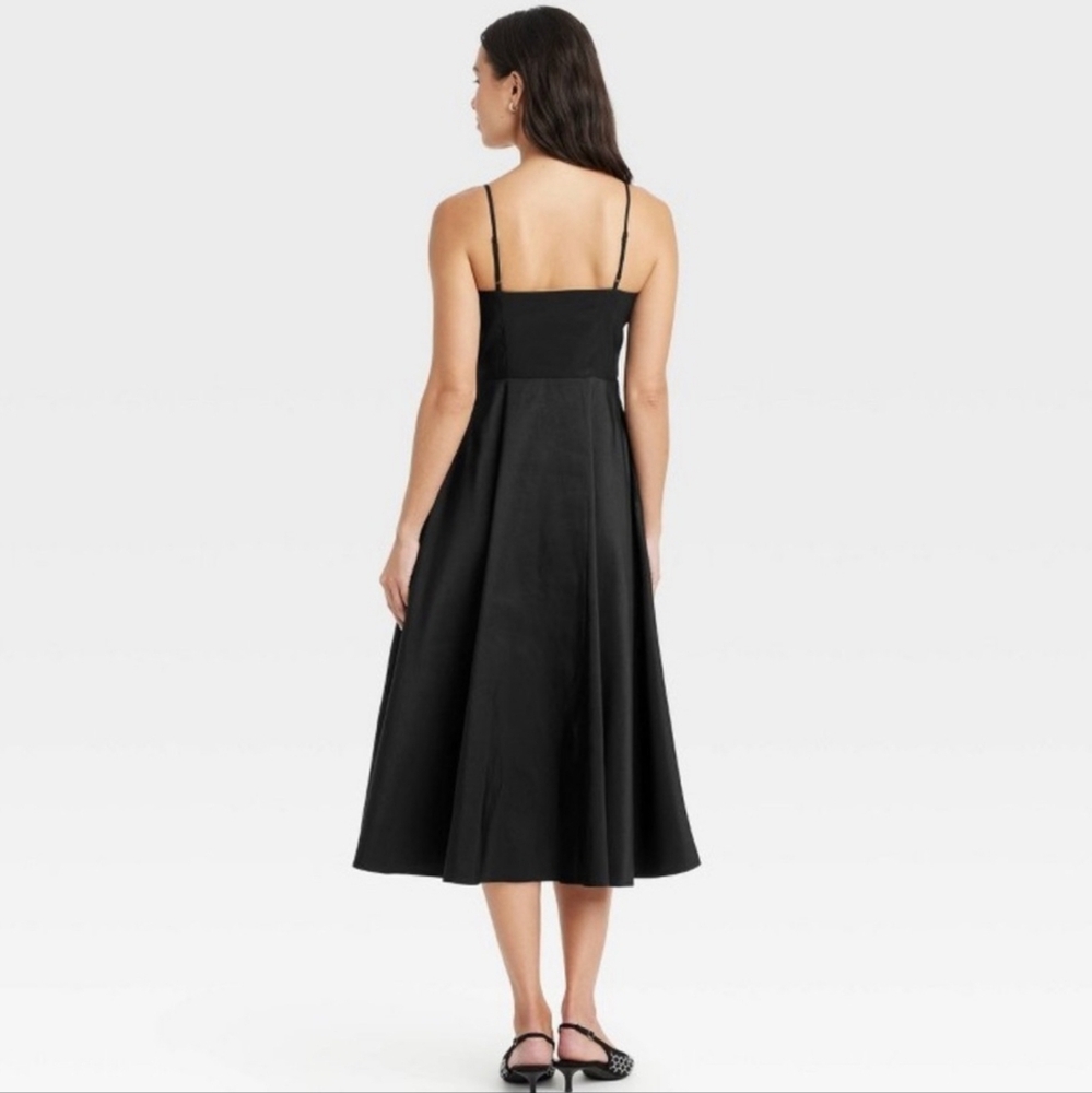 Women's Bow Midi Dress - A New Day Black  W Pockets Sz 12 - Picture 2 of 2